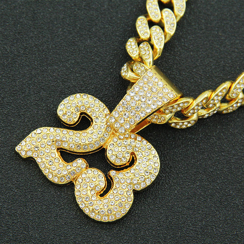 Full Diamond Number Pendant Necklace With Diamonds Cuban Chain Manufacturer