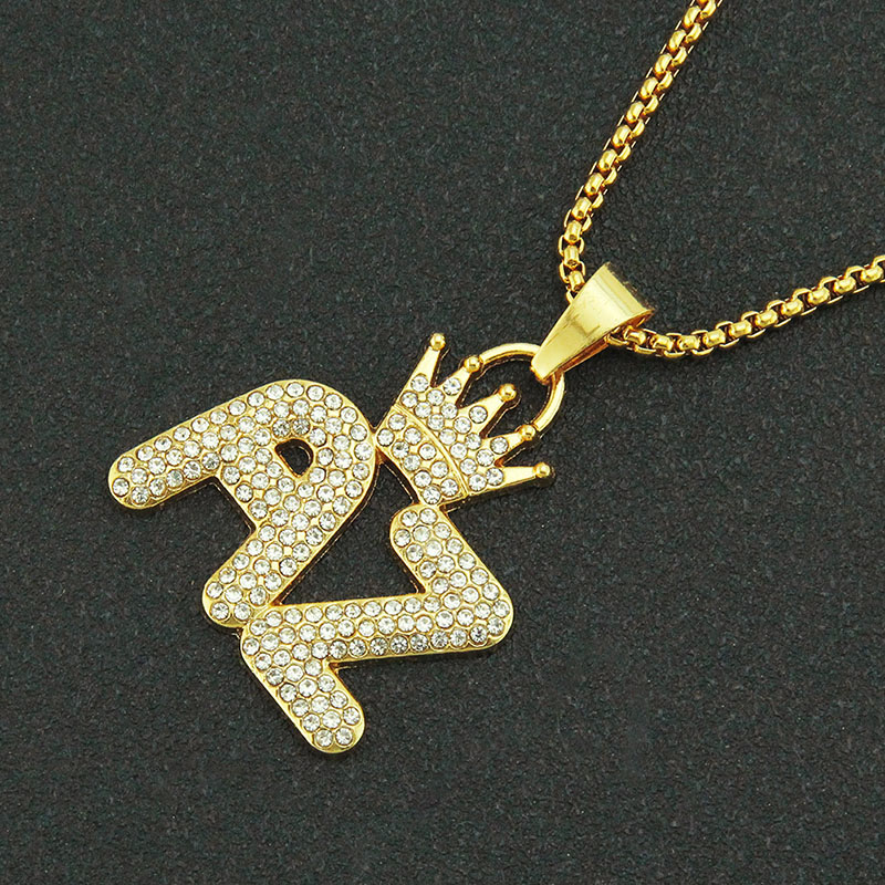 Hip Hop Full Diamond Crown Letter Pendant Necklace Supplier