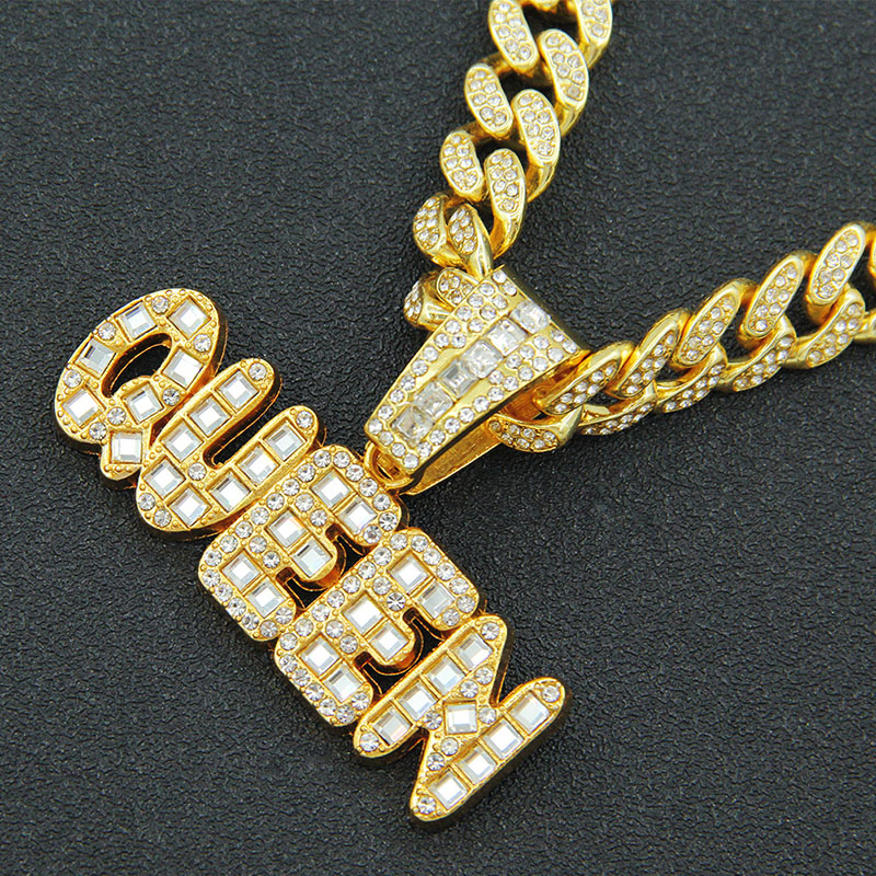 Personalised Full Diamond Hip Hop Letter Pendant Cuban Chain Necklace Manufacturer