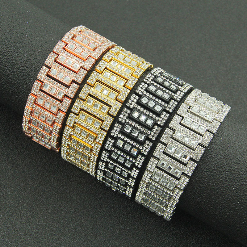 Hip Hop Punk With Diamond Patchwork Watch Style Men's Wide Bracelet Manufacturer