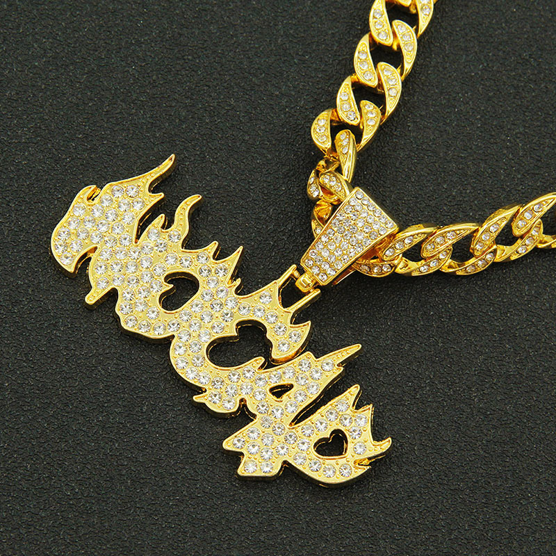 Fire Full Diamond Letter Hip Hop Necklace Cuba Chain Manufacturer