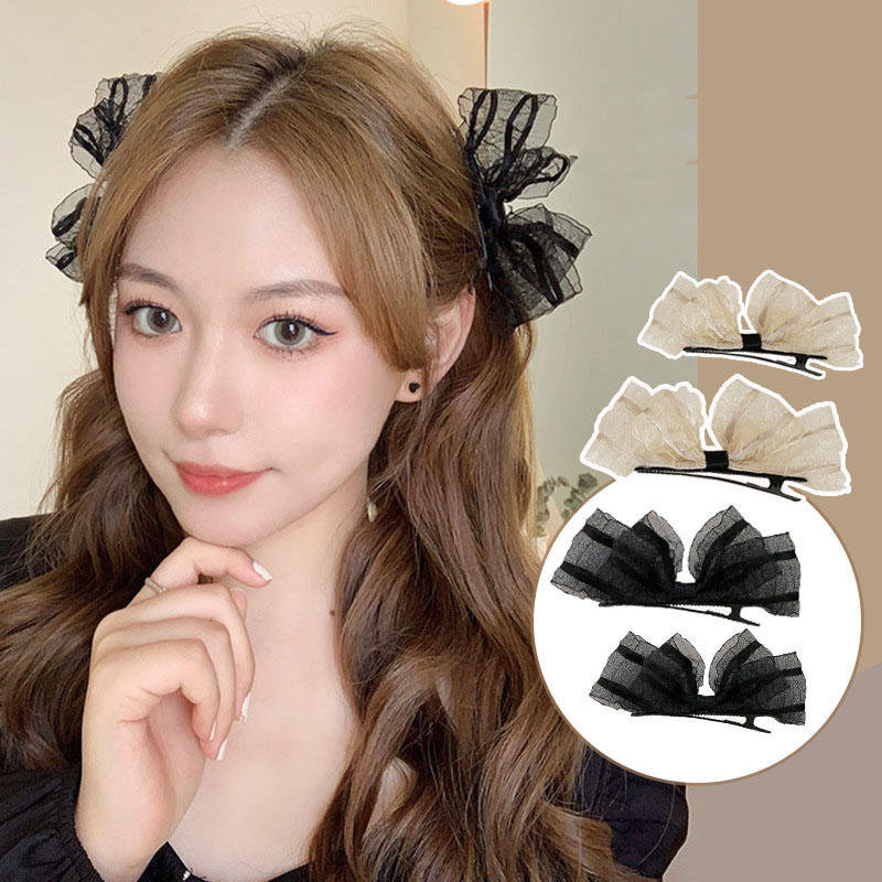 Lace Bow Hairpin Sen System Super Fairy Mesh Embroidery Side Clip Duckbill Clip Distributor