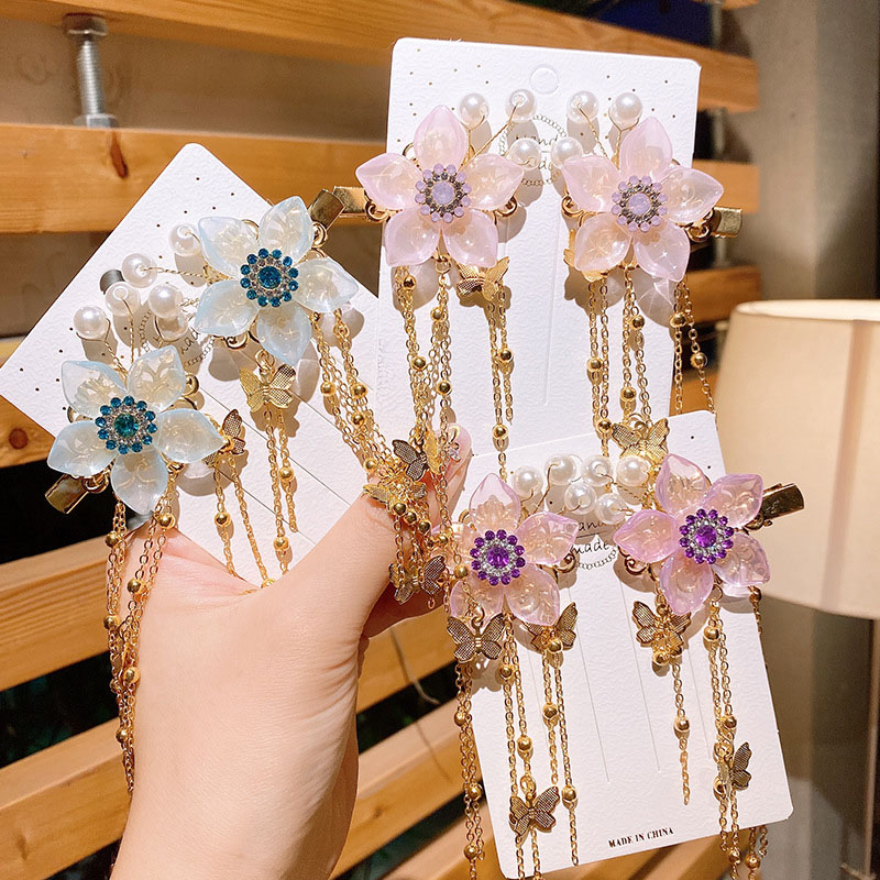 Children's Ancient Costume Headdress Step Shake Tassel Hair Clip Super Fairy Princess Hair Accessories Ancient Chinese Costume Accessories Distributor