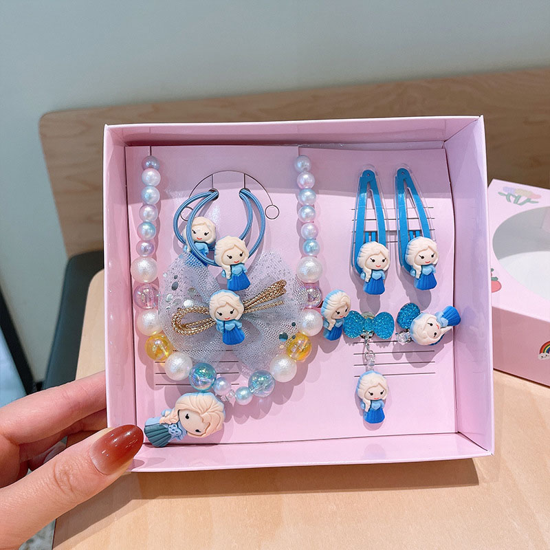 Children's June 1 Gift Box Jewelry Set Girls Cartoon Necklace Ring Earrings Hair Card Jewelry Distributor