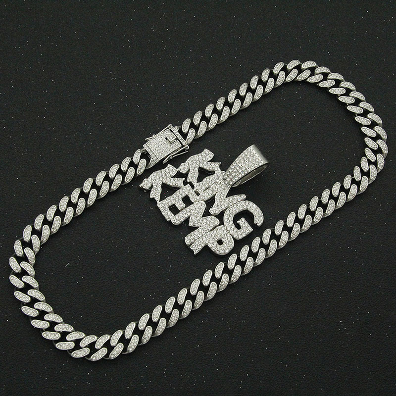 Hip Hop Patchwork Full Diamond Letter Pendant Necklace Cuba Chain Supplier