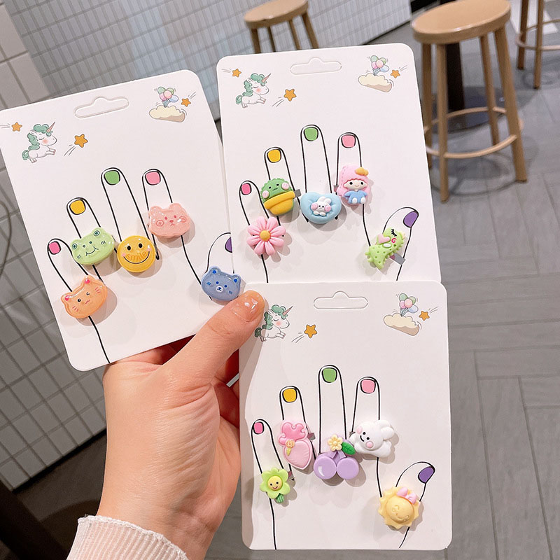 Korean Cute Cartoon Children's Ring Set Adjustable Small Flower Flower Bear Baby Distributor