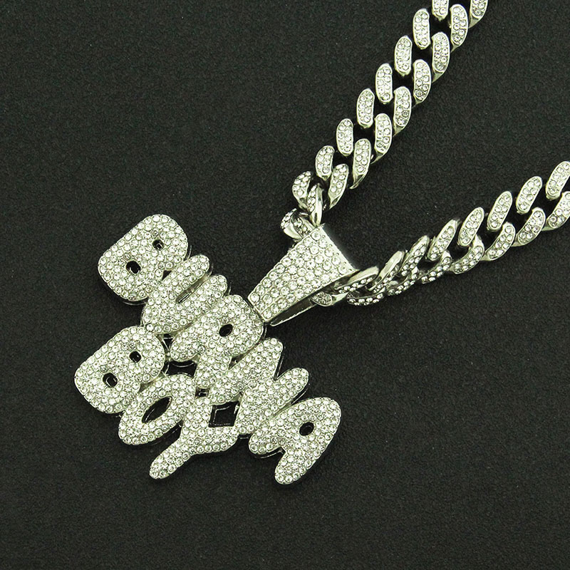 Personalised Full Diamond Pieced Letter Pendant Cuban Chain Necklace Supplier