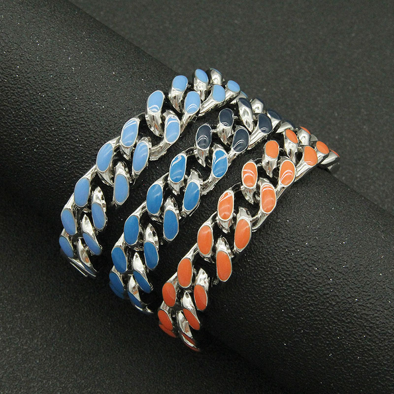 Punk Cuban Chain Coloured Oil Drip Splice Bracelet Supplier