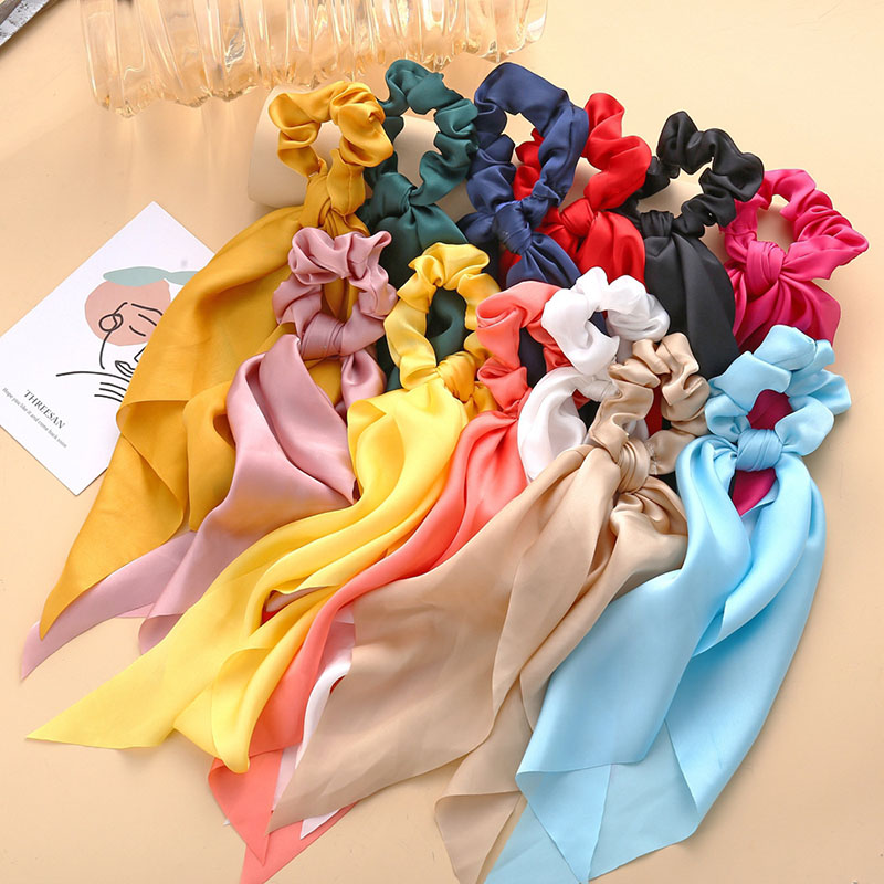 Wholesale Jewelry Knotted Floating Ribbon Satin Large Intestine Ring Monochrome Silky Smooth Square Scarf Hair Ring