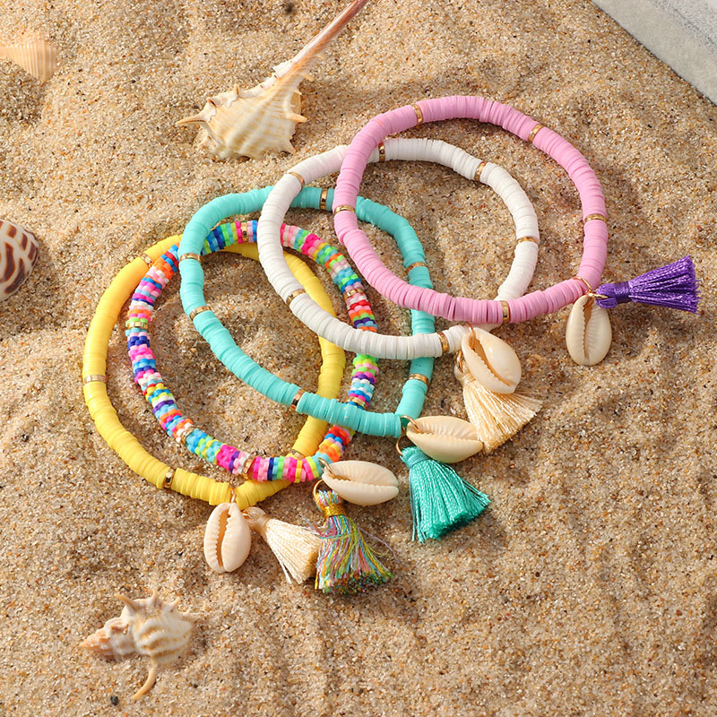 Wholesale Jewelry Bohemian Ethnic Shell Tassel Bracelet Simple Colorful Soft Pottery Bracelets