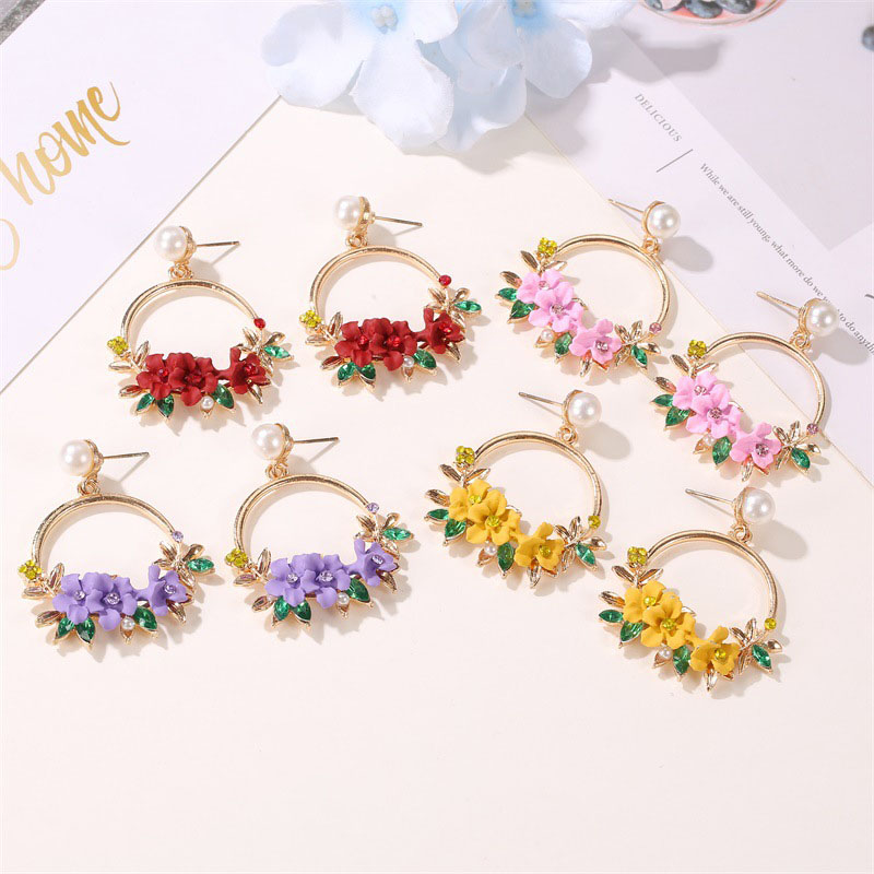Sweet Flower Earrings Temperament Colorful Wreath Pearl Earrings Supplier