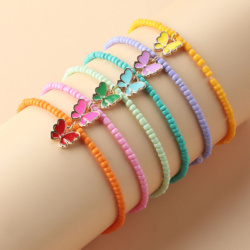 Bohemian Colorful Rice Beads Drip Oil Butterfly Pendant Female Bracelet Six Sets Of Bracelet Jewelry Distributor