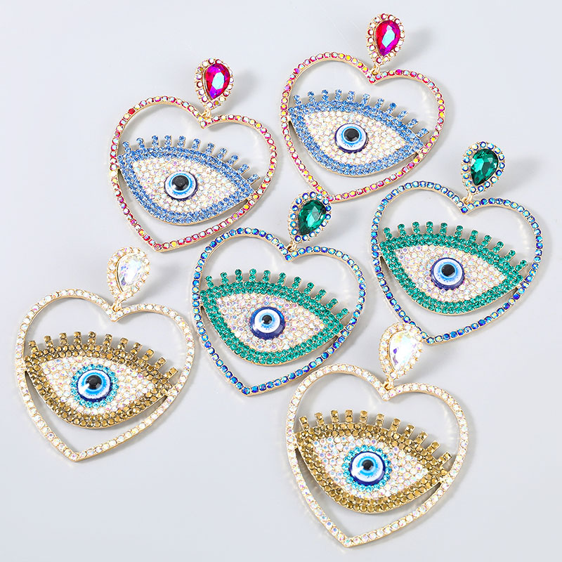 Wholesale Jewelry Colorful Diamond Series Resin Alloy With Diamonds Rhinestone Devil's Eye Heart-shaped Earrings