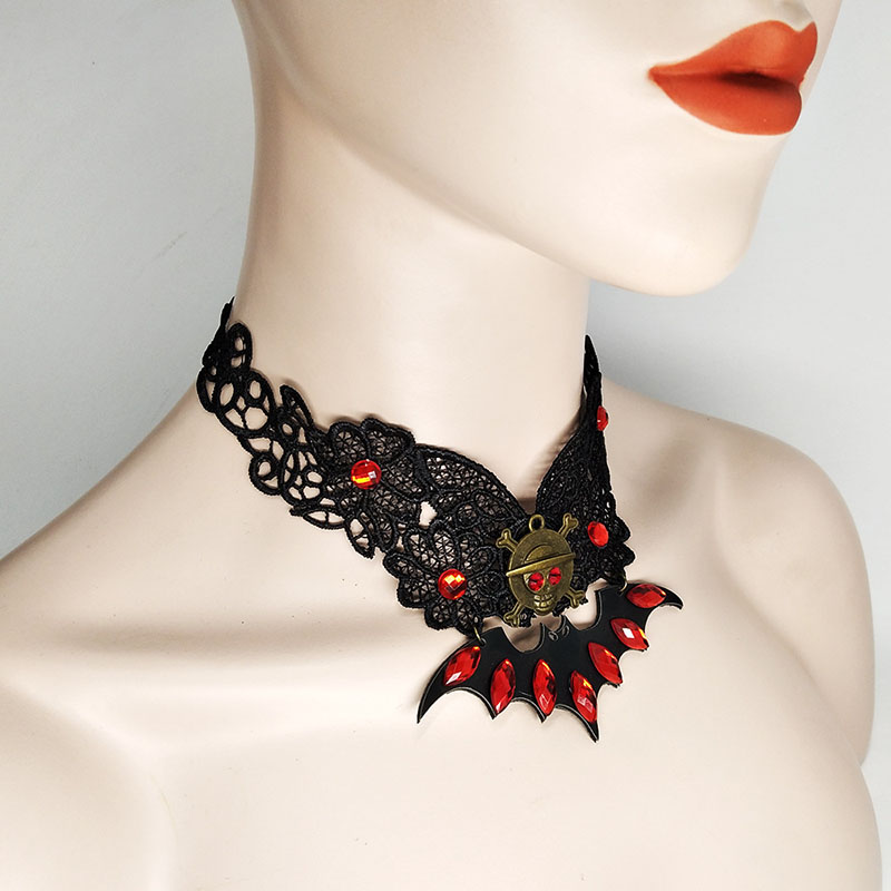 Gothic Punk Bat Lace Necklace Vampire Halloween Distributor