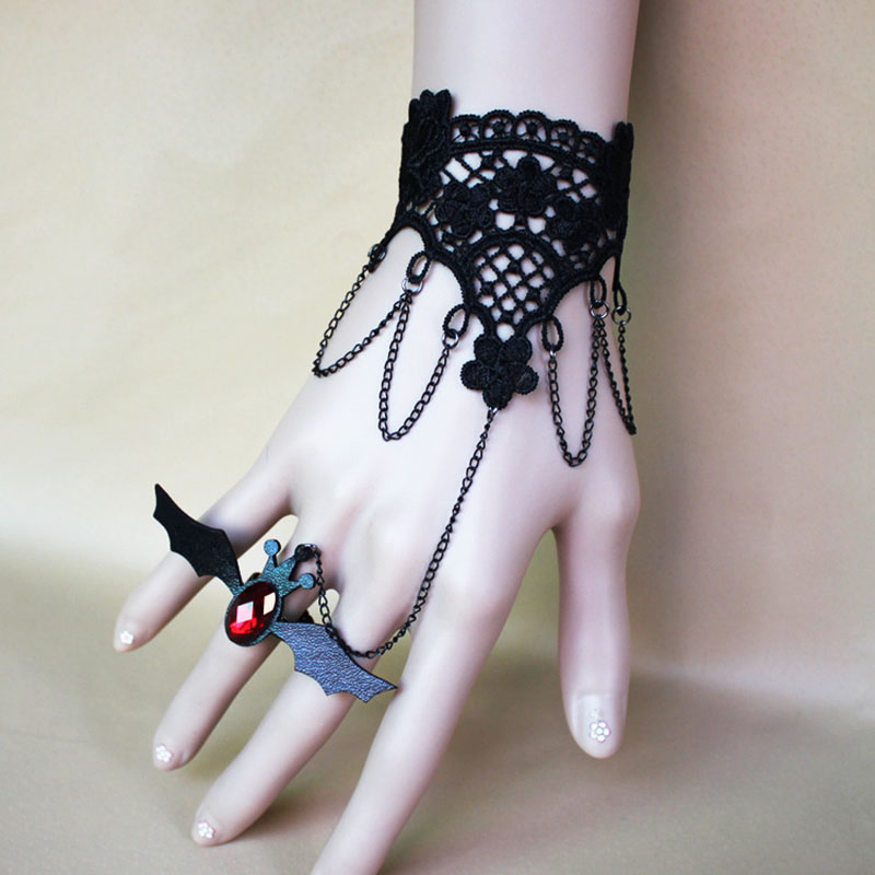Wholesale Jewelry Halloween Christmas Vintage Black Bat Lace Bracelet