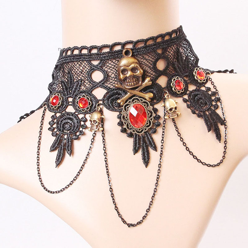 Lace Necklace Black Vintage Skull Halloween Distributor