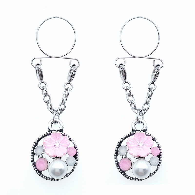 Sexy Pink Flower Round Fake Nipple Rings Breast Jewelry Manufacturer