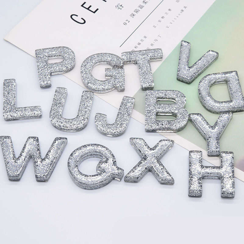 Wholesale Jewelry Resin Drip Glitter Keychain Silver Glitter 26 Letters Of The Alphabet