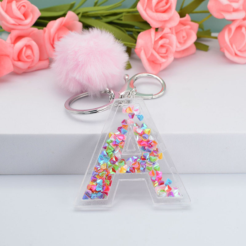 Wholesale Acrylic Hollow Letters Keychain Car Sequins Fur Ball