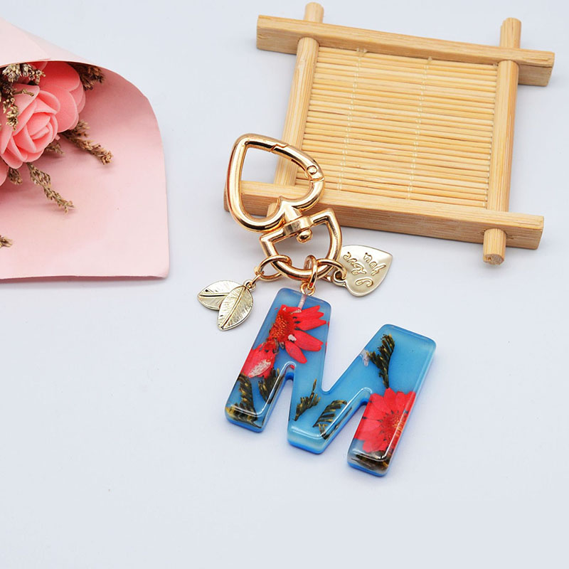 Wholesale Jewelry Dried Flowers Keychain Creative Drip Resin English Letters