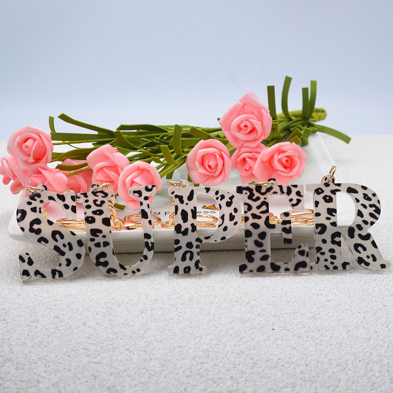 Wholesale Acrylic Black And White Leopard Print Letters Keychain