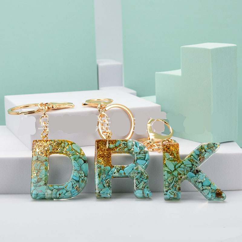 Wholesale Turquoise Letters Keychain Resin Drip Glue Pop Gold Foil