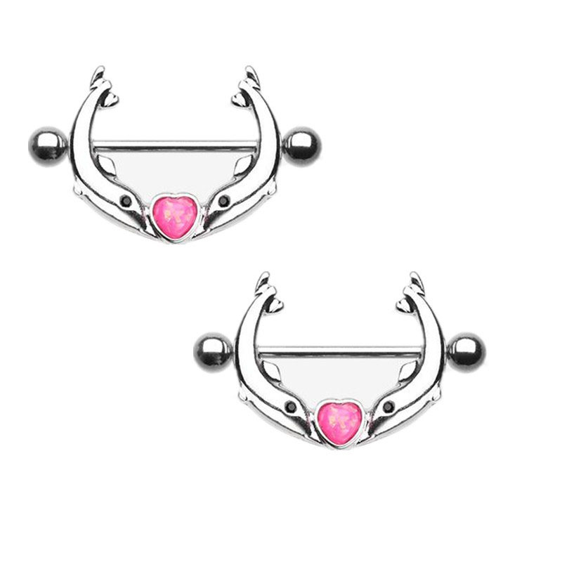 Explosive Dolphin Pink Heart-shaped Plating Nipple Ring Breast Jewelry Body Piercing Supplier