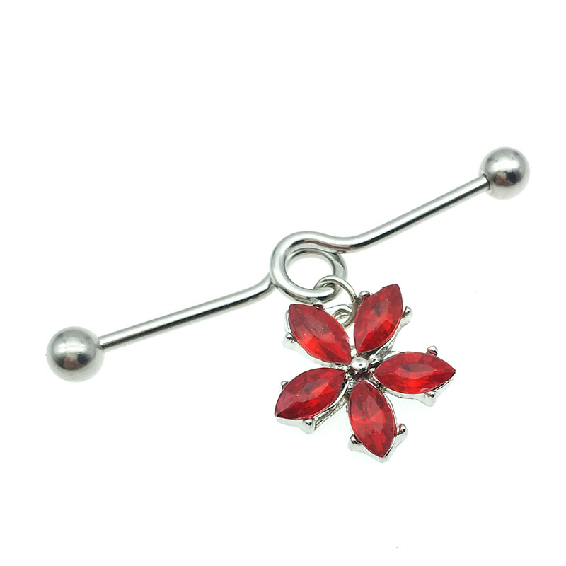 Cartilage Nails Five-petal Flower Red Long Ear Bone Studs Industrial Barbell Piercing Jewelry Supplier