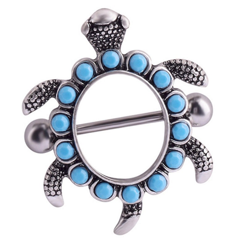 Explosive Nipple Piercing Turtle Beads Turquoise Breast Ring Breast Jewelry Punk Style Body Piercing Jewelry Supplier