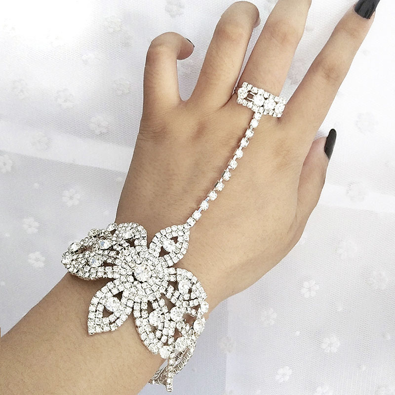 Wholesale Jewelry Rhinestone Finger Bracelet Fashion Flower Full Of Diamonds Hand Jewelry