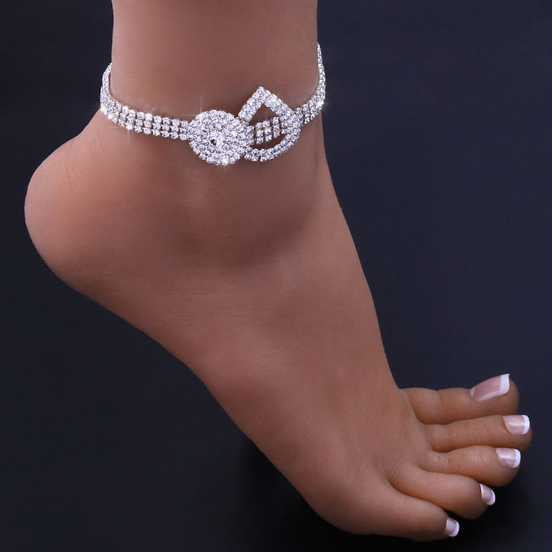Simple Shiny Hollow Out Water Drops Round Match Full Rhinestone Anklet Manufacturer