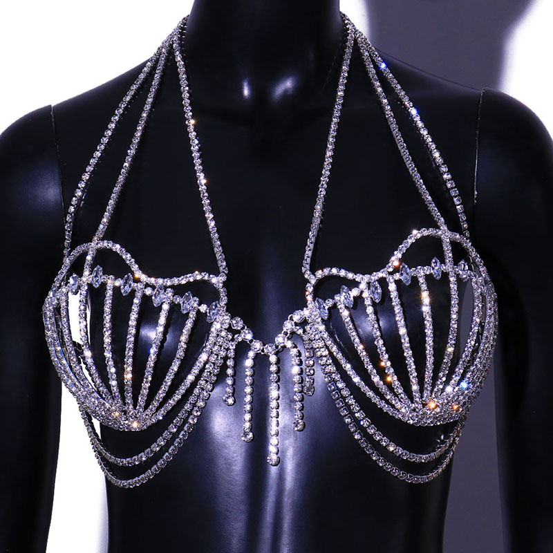 Fashion Accessories Exaggerated Shell Rhinestone Bra Nightclub Sexy Tassel Body Chain Supplier