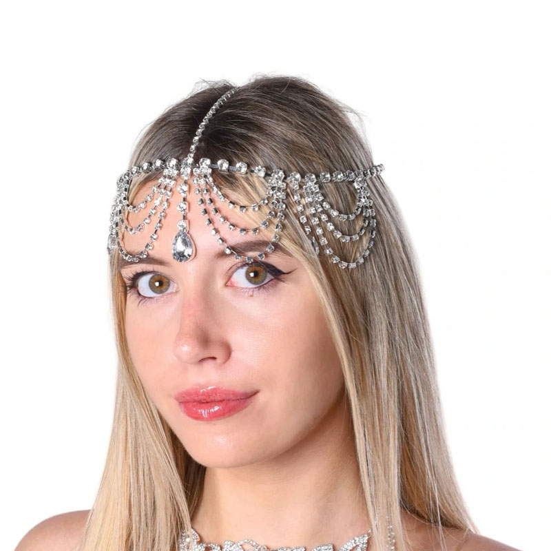 Bridal Wedding Multi-layer Water Drops Hair Chain Luxury Rhinestone Forehead Chain Manufacturer