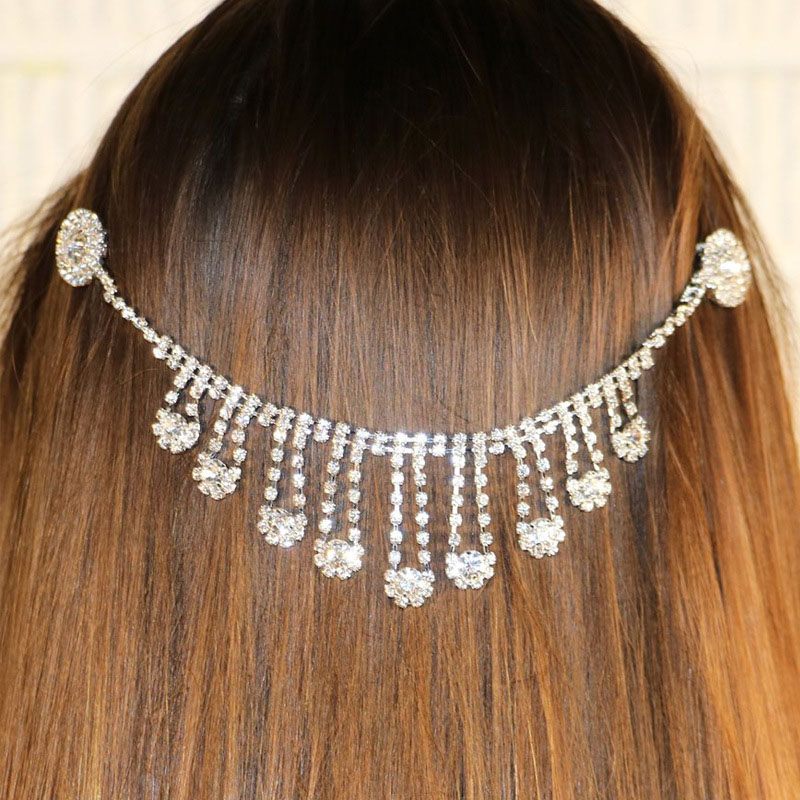Luxury Bridal Wedding Hair Chains With Full Of Diamonds Tassel Hair Bands Supplier