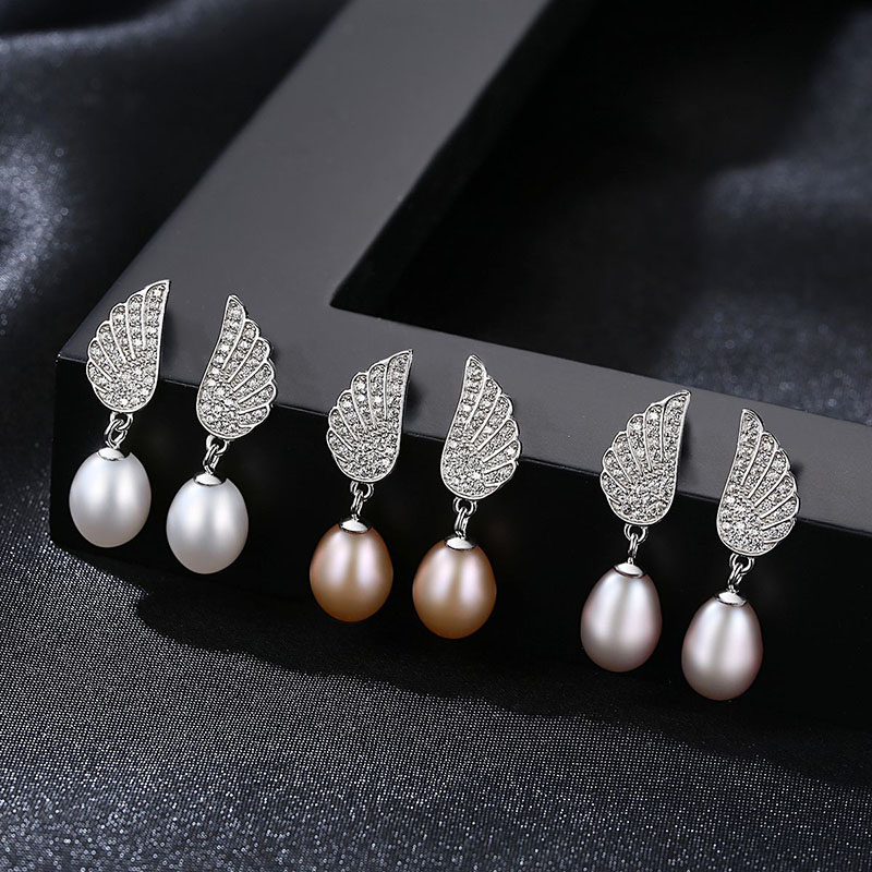 Wholesale S925 Silver Freshwater Pearls Korean Version Of Angel Wings Earrings Close Studs Set