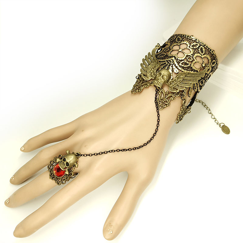 Vintage Skull Wings Gold Lace Bracelet Personalized With Ring Halloween Manufacturer