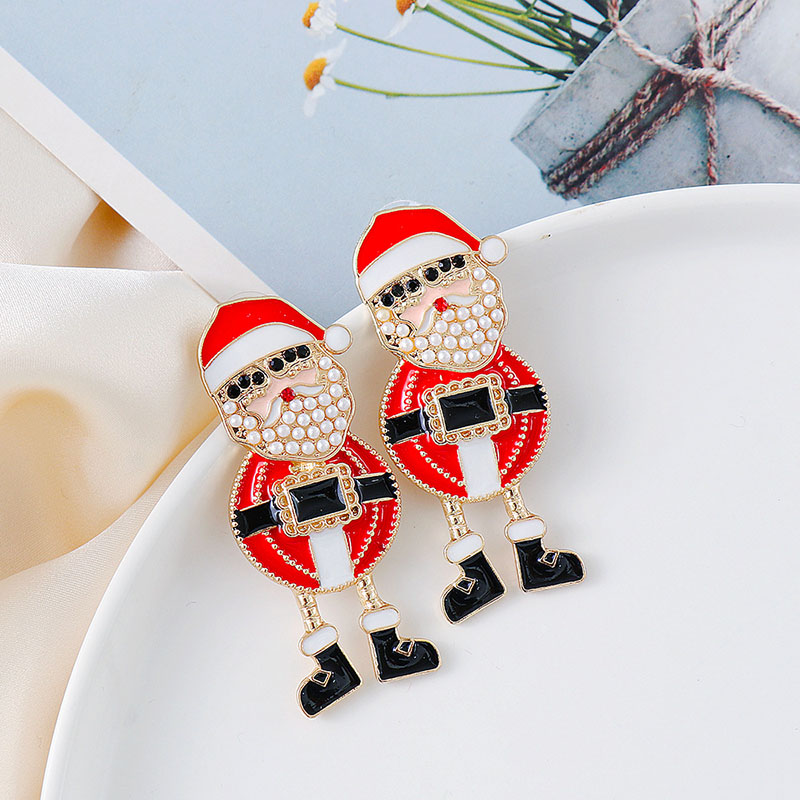 Wholesale Creative Christmas Halloween Diamond-set Santa Claus Alloy Earrings