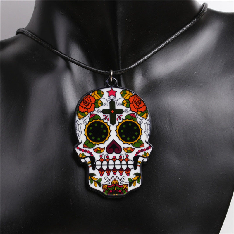 Fashion Halloween Skull Rose Cross Acrylic Pendant Necklace Manufacturer