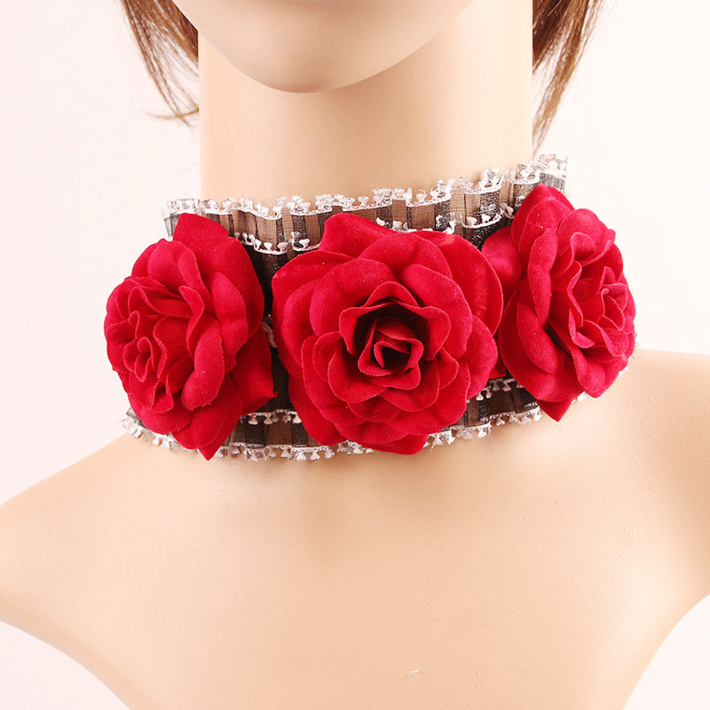 Vintage Black Lace Necklace Red Rose Halloween Manufacturer