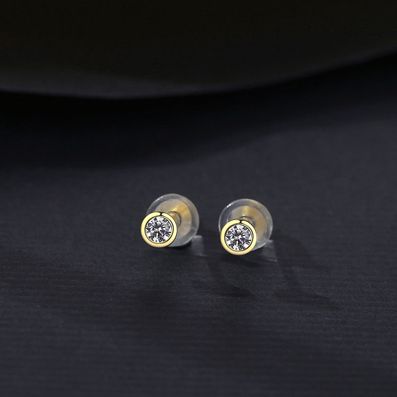 Wholesale Round 925 Silver Earrings 14k Gold Micro-set Zirconia Fashion Temperament Simple