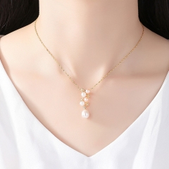 Wholesale S925 Silver Mixed Color Pearl Necklace Temperament Elegant Pendant With Water Wave Chain