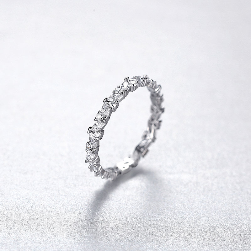 Wholesale Zircon Row Diamond S925 Silver Finger Ring Leaf-shaped Light Luxury Full Zirconium