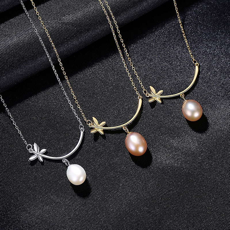 Wholesale S925 Sterling Silver Pendant Necklace Korean Exquisite Butterfly Necklace Freshwater Pearls