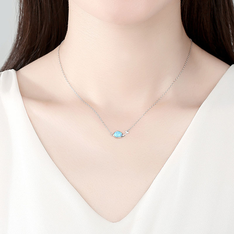 Wholesale S925 Silver Small Whale Necklace Simple Opal Niche Design Sense Of Clavicle Chain