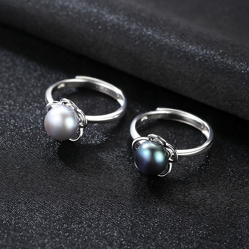 Wholesale S925 Sterling Silver Ring 9-9.5mm Freshwater Steamed Bun Bead Open Ring Size Can Be Adjusted