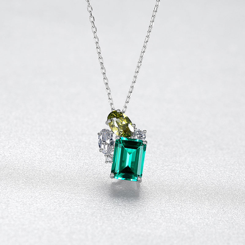 Wholesale Necklace S925 Silver Pendant Cross Chevron Chain Emerald Gemstone