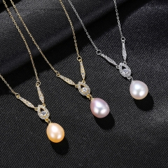 Wholesale S925 Sterling Silver Freshwater Pearl Pendant Necklace Delicate Micro Set Zirconia Drops