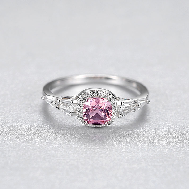 Wholesale Colorful Treasure Ring S925 Silver Pink Morganite Princess Square Zircon Wedding Anniversary