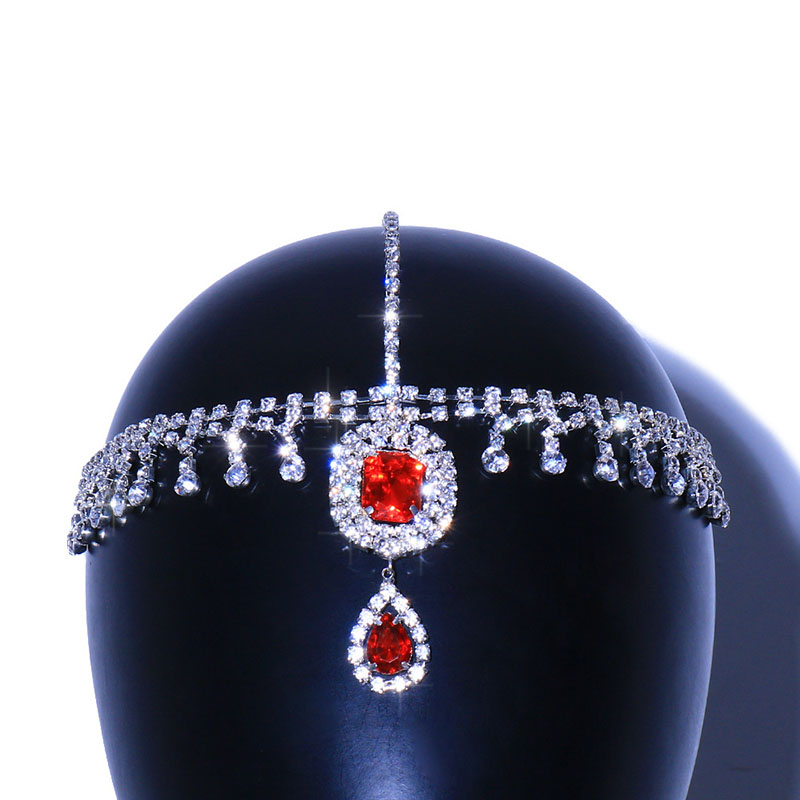 Wholesale Jewelry Red Crystal Hair Chain Exquisite Versatile Rhinestone Forehead Wedding Hair Accessories