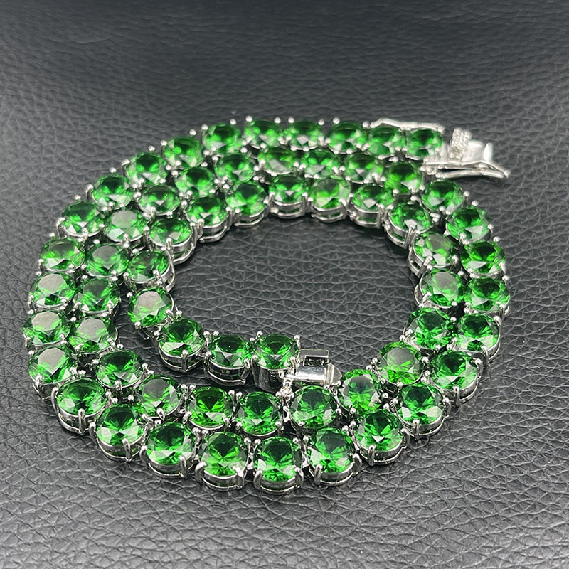 Wholesale 7mm Emerald Zirconia Cuba Necklace One Row Chain